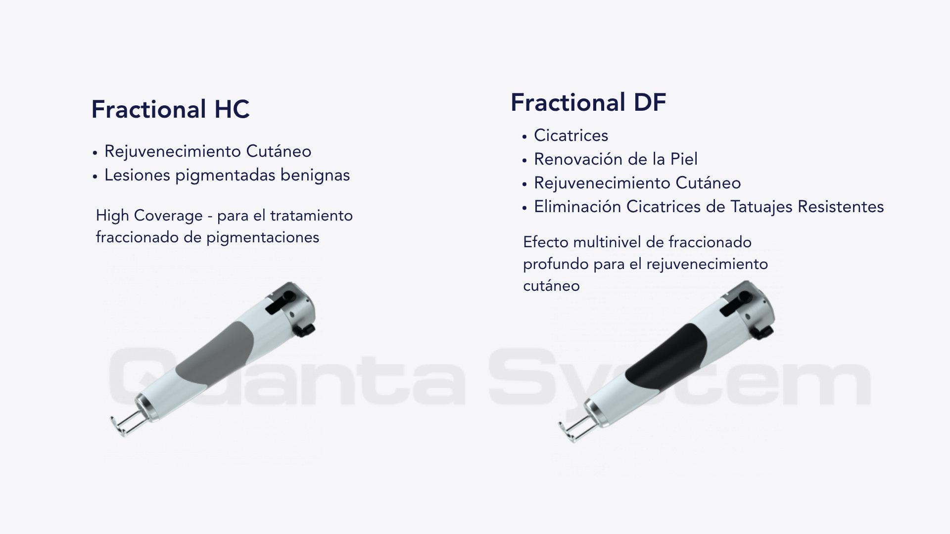 Piezas de mano y módulos del láser Chrome de Quanta System para tratamientos dermatológicos, vasculares, pigmentarios, rejuvenecimiento e IPL..