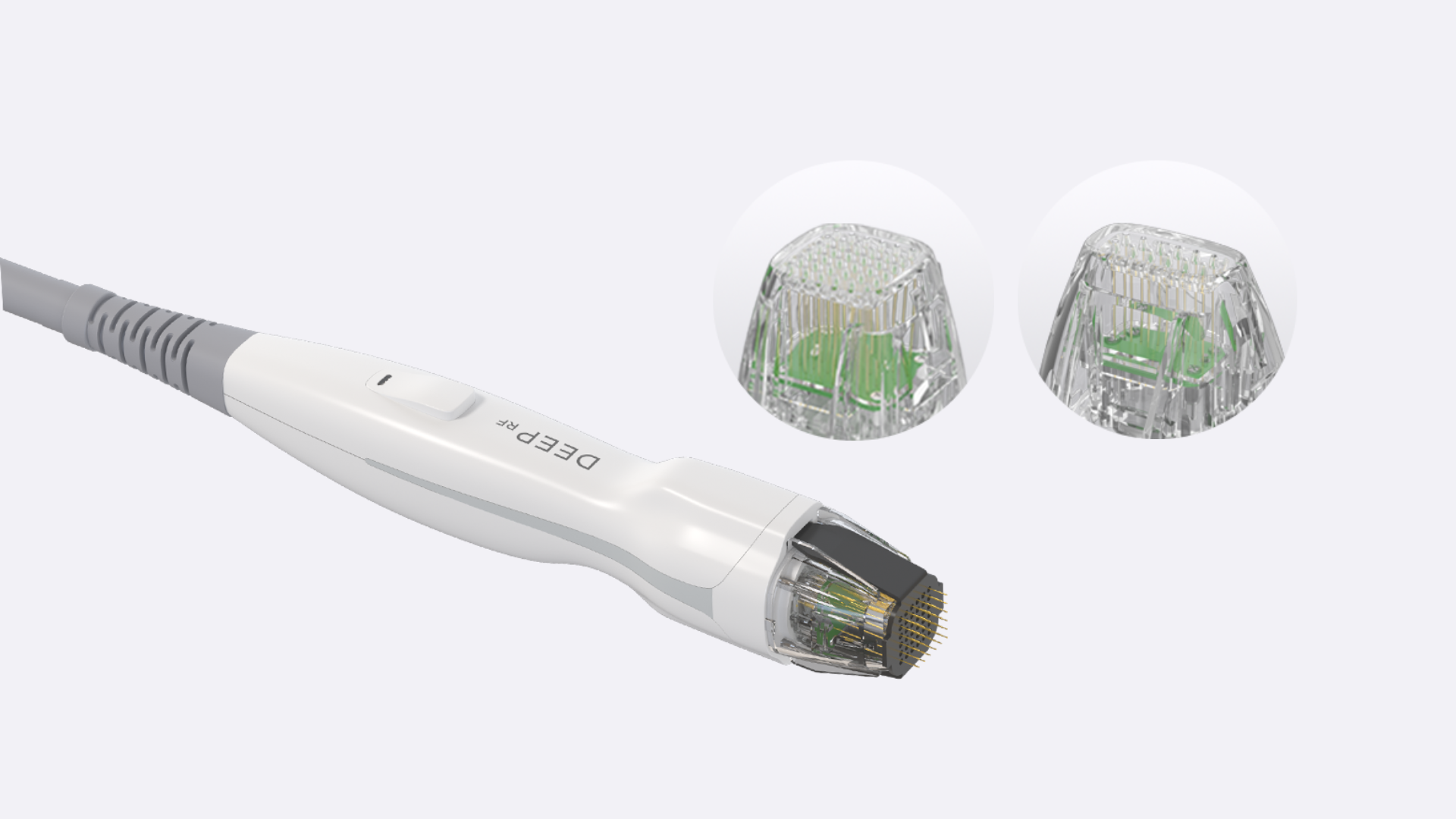 Pieza de mano Deep RF de Virtue RF Radiofrecuencia Fraccionada para tratar flacidez facial y corporal, celulitis, doble mentón e hiperhidrosis.