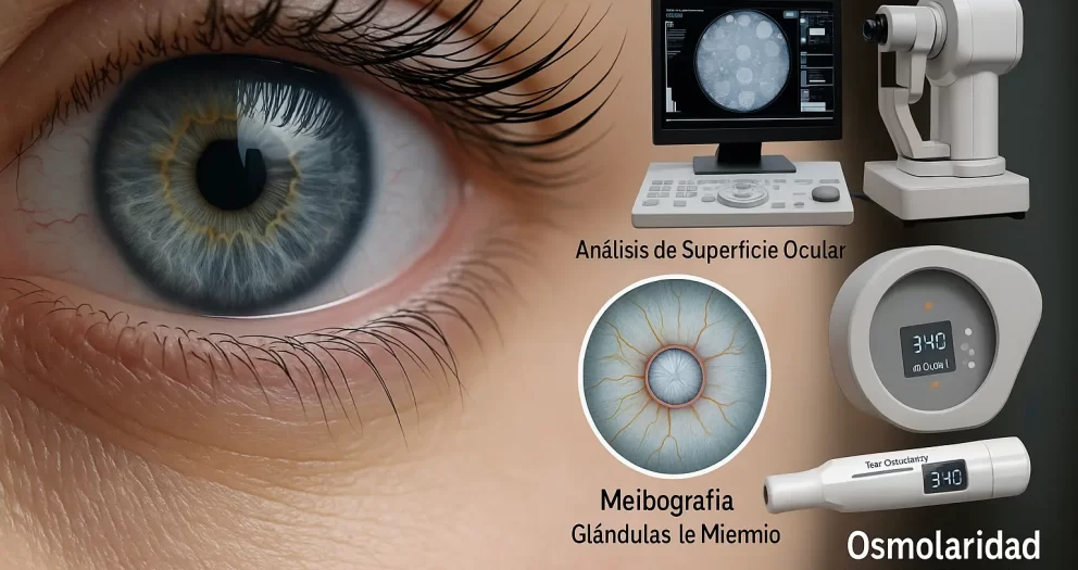 Diagnóstico de ojo seco con análisis de superficie ocular, meibografía y osmolaridad lagrimal