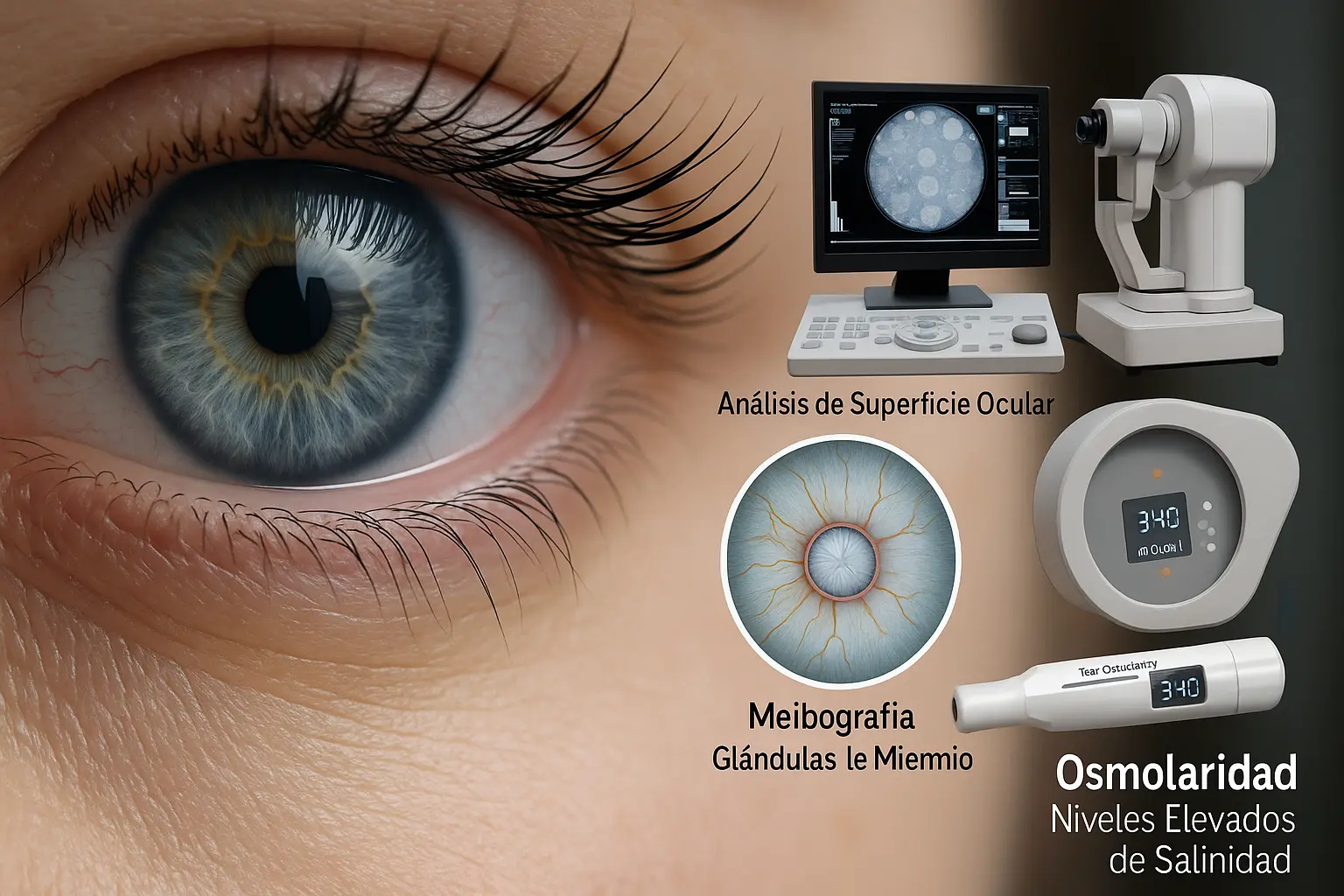 Diagnóstico de ojo seco con análisis de superficie ocular, meibografía y osmolaridad lagrimal